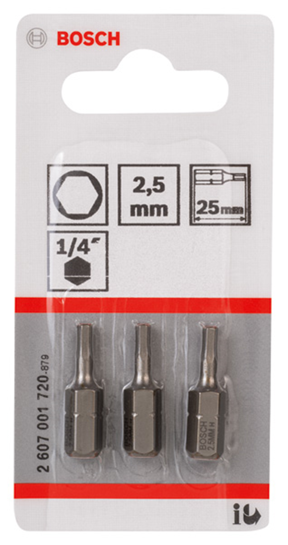 Embout de vissage Extra Hart HEX 2.5, 25 mm Bosch 2607001720 