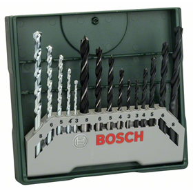 Jeu de mèches pour bois, métal, maçonnerie 15pcs. Bosch Mini X-Line