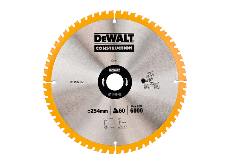 Lame de scie à bois 254 x 60 dents DeWalt DT1182