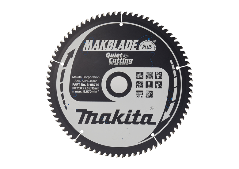 Disque à bois diamètre – coupe précise 260x30mm T80 Makita B-08779