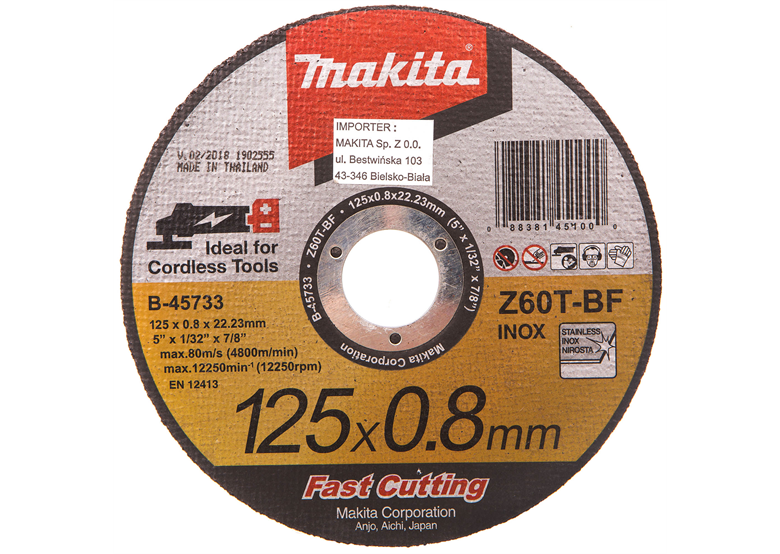 Disque à tronçonner métal INOX 125mm Makita B-45733