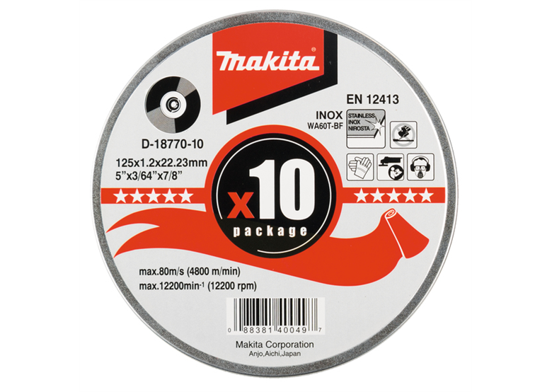 Disque à tronçonner Inox 125x1,2mm WA60T plat, 10pcs. Makita D-18770-10