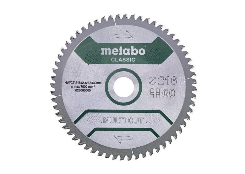 Lame de scie multi cut – classic, 216x30, 60dents FZ/TZ, 5°négatif Metabo 628066000