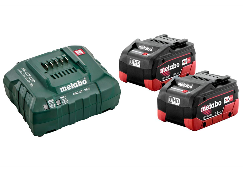 Kit : 2 batteries  LiHD 18 V / 5,5 Ah + chargeur ASC 145 Metabo 685122000