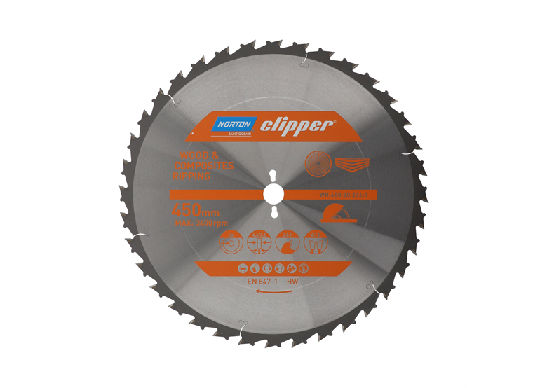 Lame de scie 450 x 4,4/3,0 x 30 Z36 Norton CLIPPER PRO WOOD RIPPING