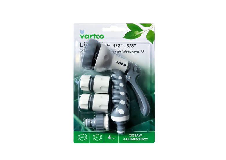 Kit d'arrosage avec pistolet 7-fonctions 1/2" - 5/8" 4 pcs. Vartco LL01-021